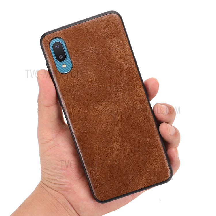 Crazy Horse Texture PU Leather Coated Plastic+TPU Case for Samsung Galaxy A02 / M02 - Brown-3