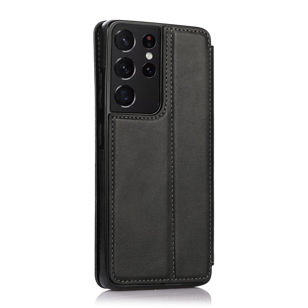 Jazz Series Auto-absorbed Stand Leather Protector Phone Cover with Card Slots for Samsung Galaxy S21 Ultra 5G - Black-2
