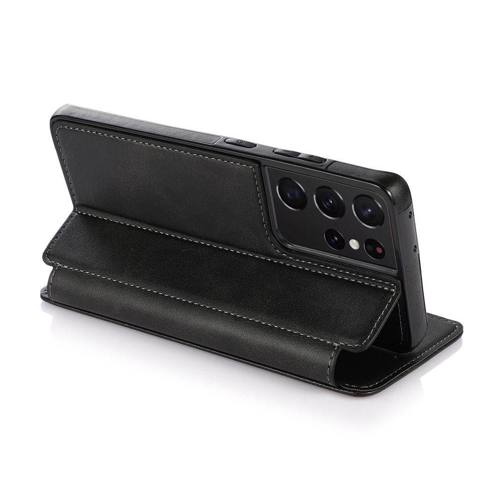 Jazz Series Auto-absorbed Stand Leather Protector Phone Cover with Card Slots for Samsung Galaxy S21 Ultra 5G - Black-4