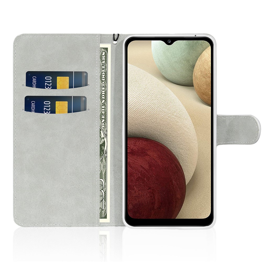 Glittery Powder Splicing Wallet Leather Case Stand Cover for Samsung Galaxy A12 - Black-4