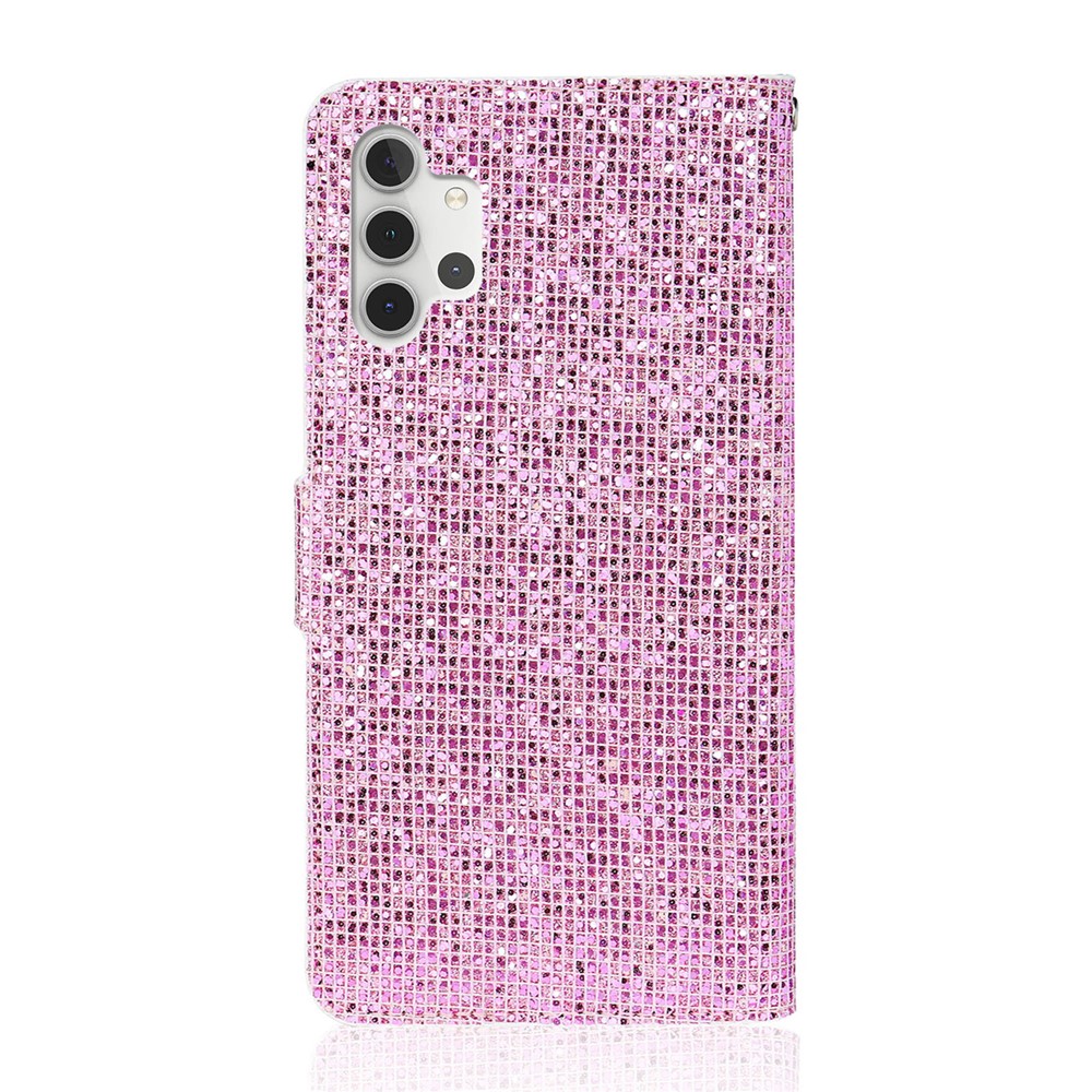 Glittery Powder Splicing Wallet Leather Case Stand Cover with Strap for Samsung Galaxy A32 5G - Rose Gold-2