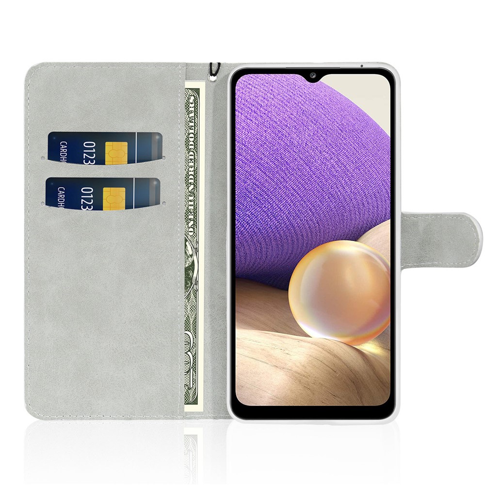 Glittery Powder Splicing Wallet Leather Case Stand Cover with Strap for Samsung Galaxy A32 5G - Rose Gold-4