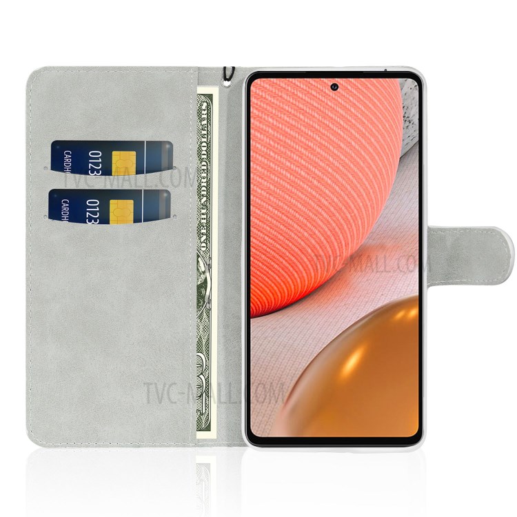 Glittery Powder Splicing PU Leather Case Stand Wallet Cover with Strap for Samsung Galaxy A72 5G - Rose Gold-4