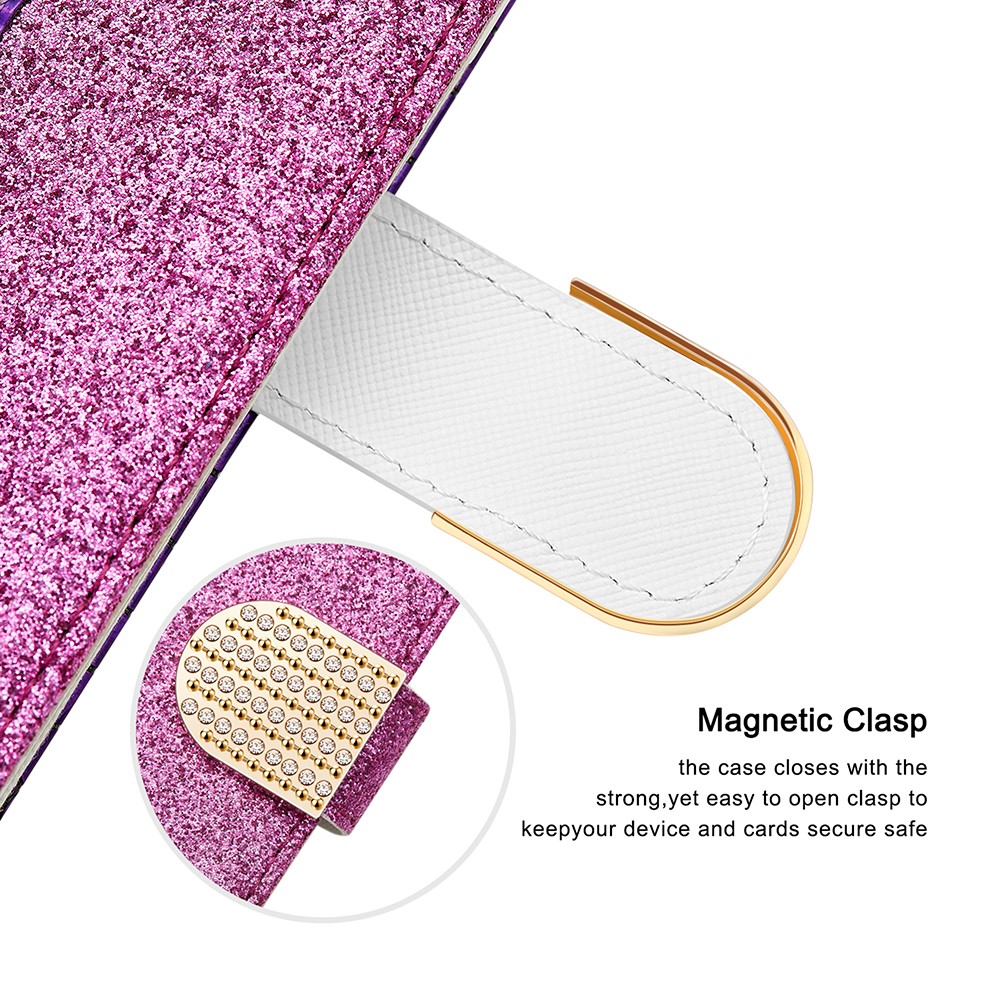 Crocodile Skin Glittery Powder Splicing Leather Stand Wallet Case for Samsung Galaxy A12 - Purple-7