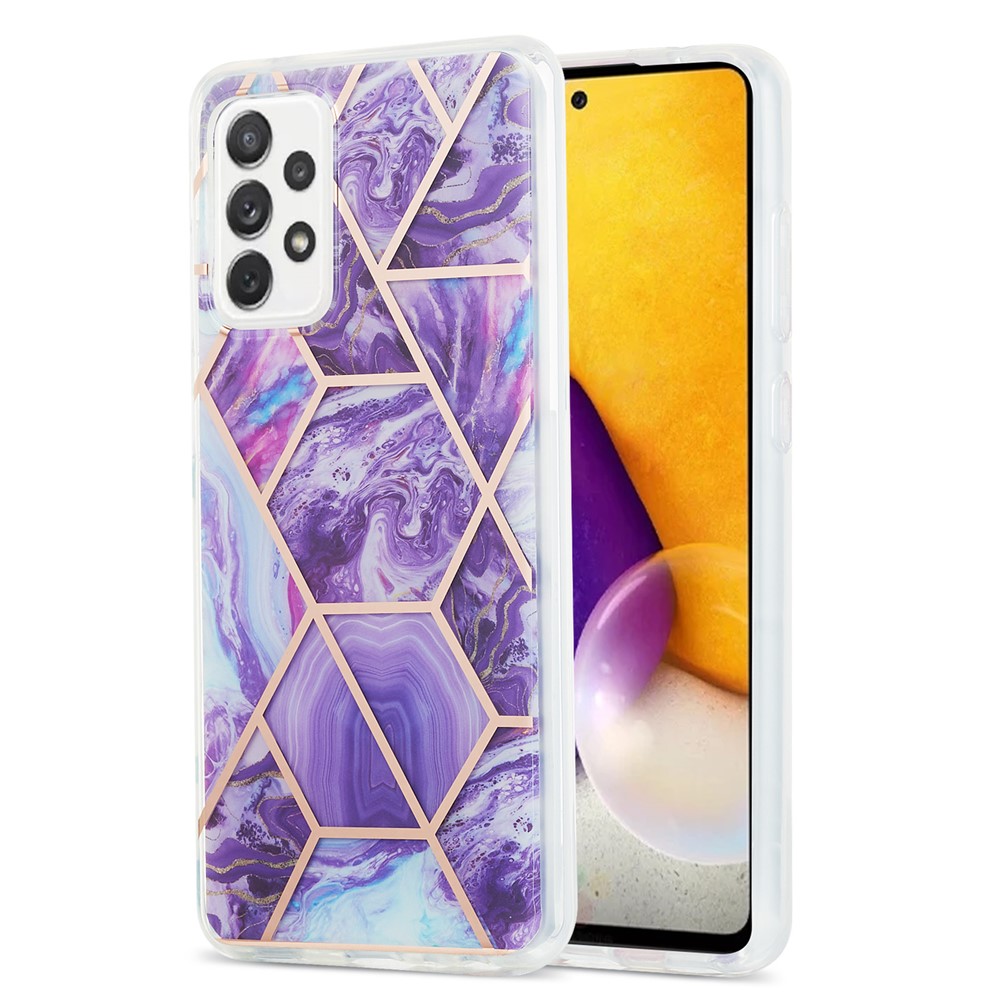 Marble Pattern Protector Plating IMD 2.0mm TPU Phone Shell for Samsung Galaxy A72 5G/4G - Dark Purple-1