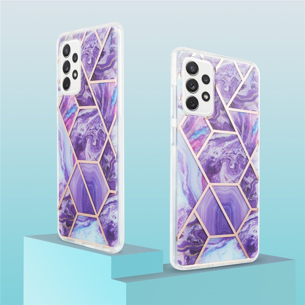 Marble Pattern Protector Plating IMD 2.0mm TPU Phone Shell for Samsung Galaxy A72 5G/4G - Dark Purple-2