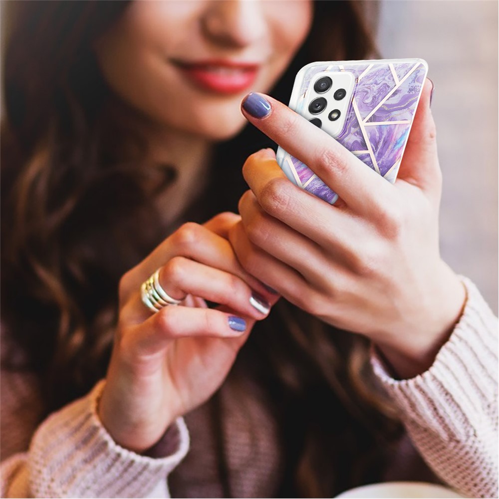 Marble Pattern Protector Plating IMD 2.0mm TPU Phone Shell for Samsung Galaxy A72 5G/4G - Dark Purple-4