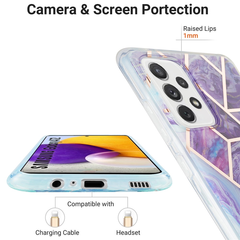 Marble Pattern Protector Plating IMD 2.0mm TPU Phone Shell for Samsung Galaxy A72 5G/4G - Dark Purple-5