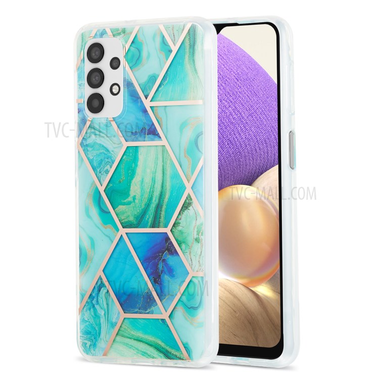 Marble Pattern Electroplating Design IMD 2.0mm TPU Phone Shell for Samsung Galaxy A32 5G - Green-1