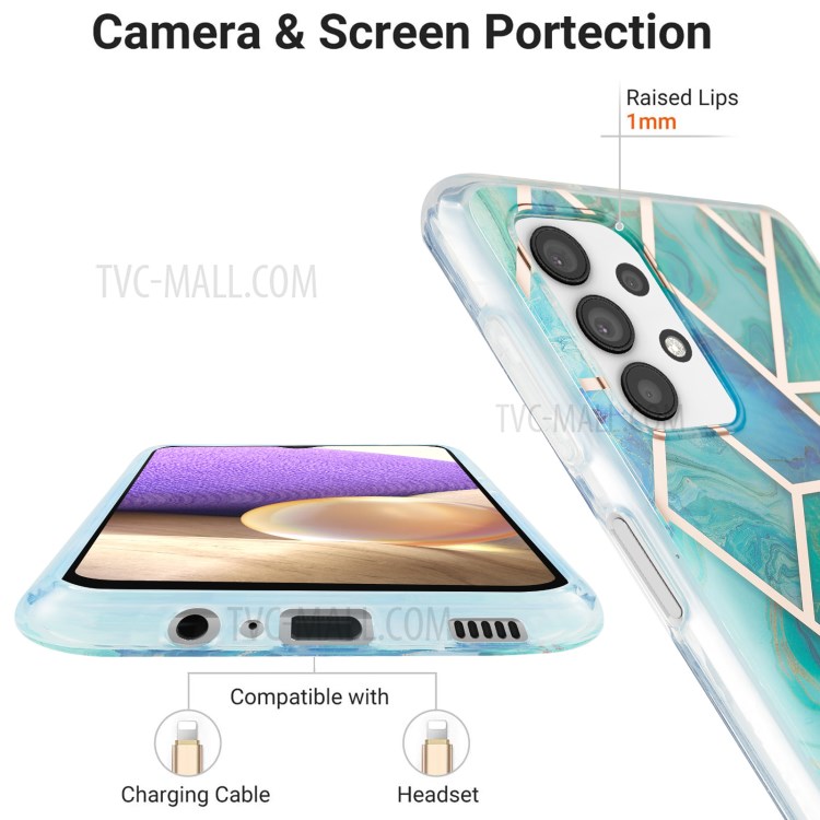 Marble Pattern Electroplating Design IMD 2.0mm TPU Phone Shell for Samsung Galaxy A32 5G - Green-5