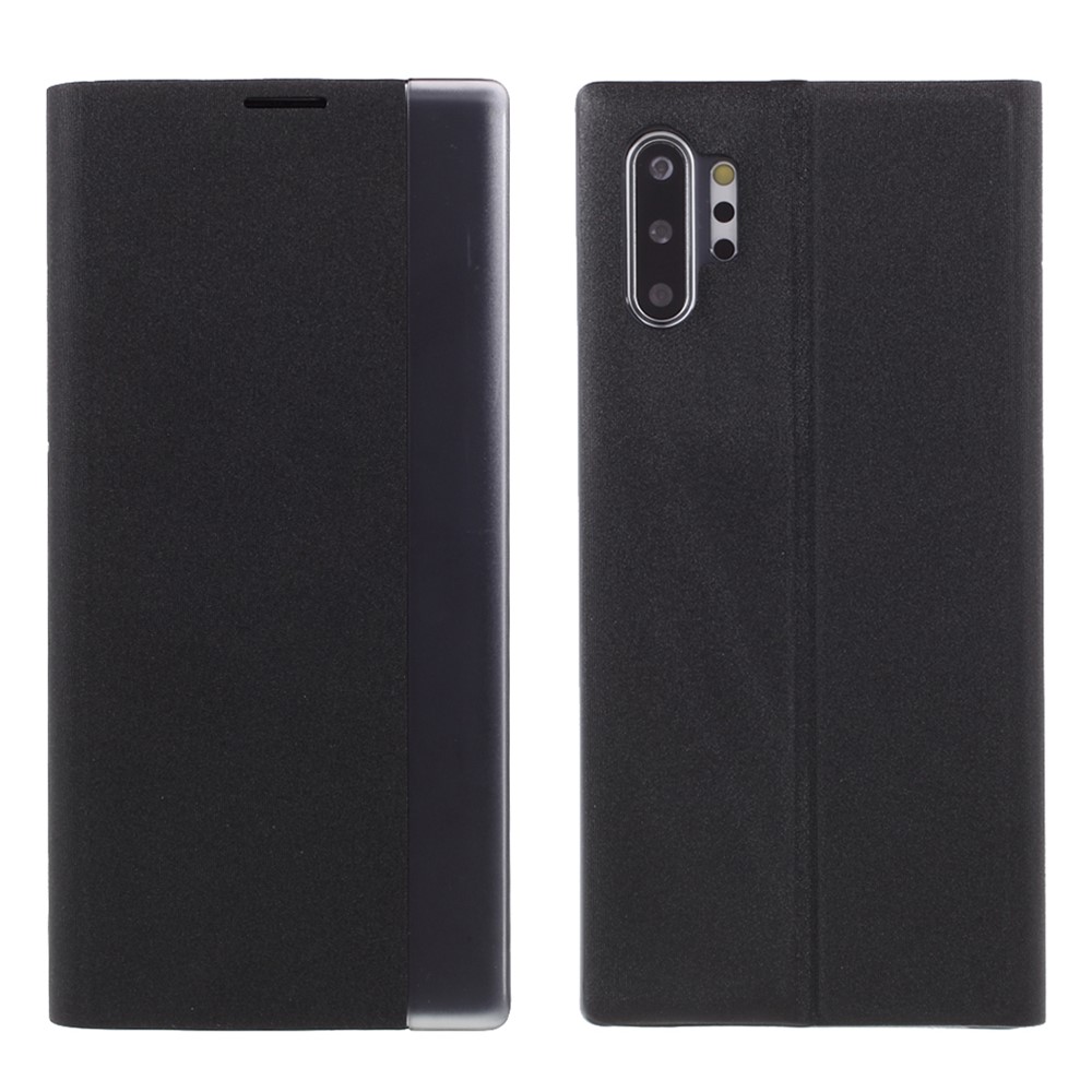 Flip Leather Auto-absorbed Protector Shell with View Window and Stand for Samsung Galaxy Note 10 Plus - Black-1