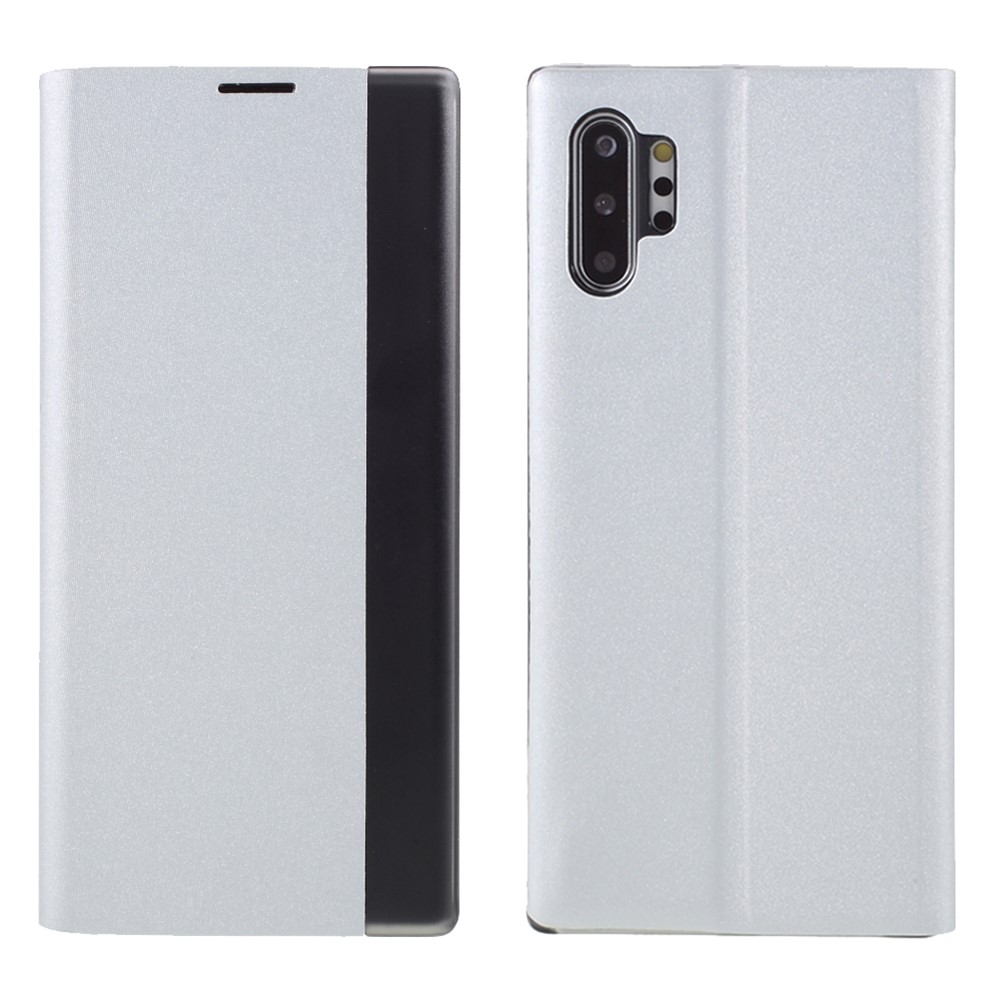 For Samsung Galaxy Note 10 Plus PU Leather Auto-Absorbed Shell View Window Stand Phone Case - Grey