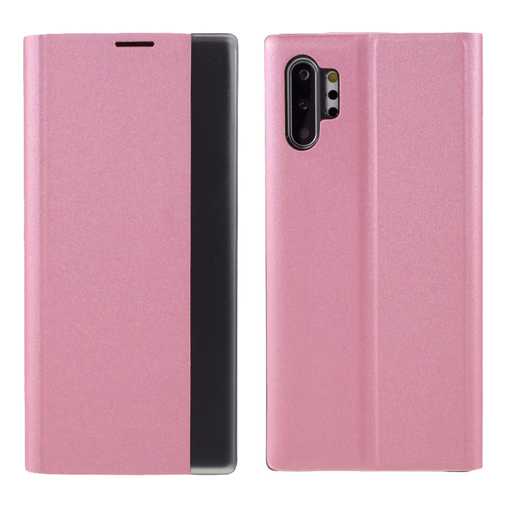 For Samsung Galaxy Note 10 Plus PU Leather Auto-Absorbed Shell View Window Stand Phone Case - Pink