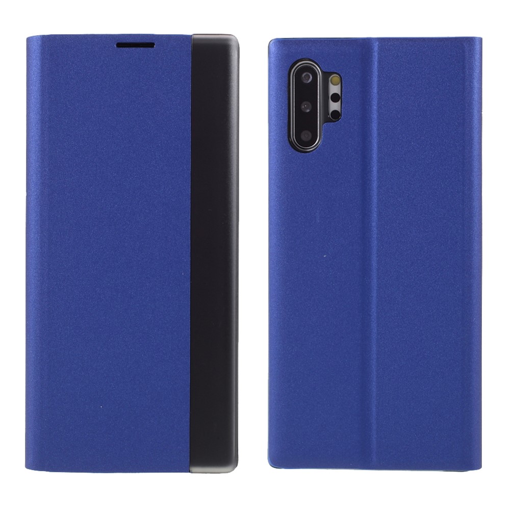 For Samsung Galaxy Note 10 Plus PU Leather Auto-Absorbed Shell View Window Stand Phone Case - Blue