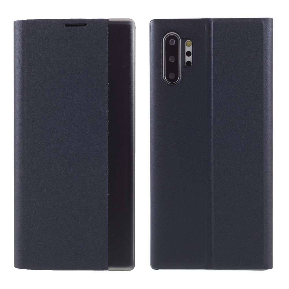 For Samsung Galaxy Note 10 Plus PU Leather Auto-Absorbed Shell View Window Stand Phone Case - Dark Blue