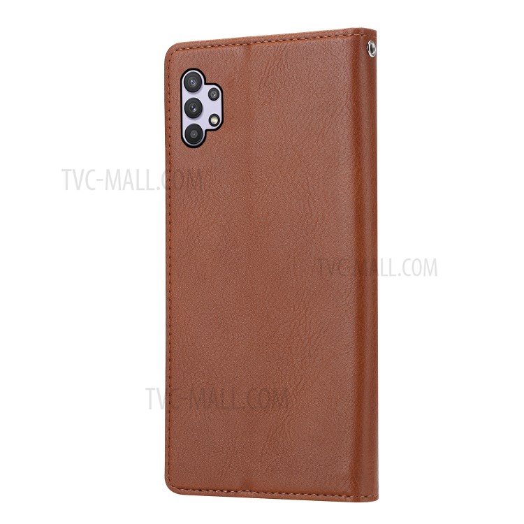 Auto-absorbed Wallet Stand Leather Phone Case Cover for Samsung Galaxy A32 4G EU Version - Brown-3