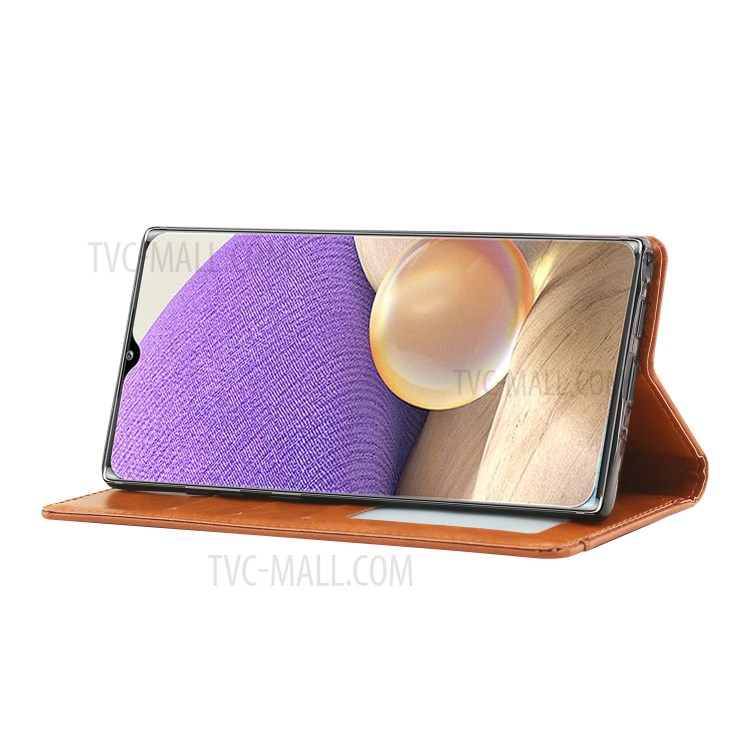 Auto-absorbed Wallet Stand Leather Phone Case Cover for Samsung Galaxy A32 4G EU Version - Brown-4