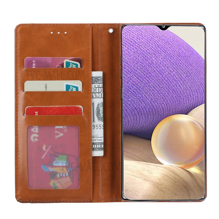 Auto-absorbed Wallet Stand Leather Phone Case Cover for Samsung Galaxy A32 4G EU Version - Brown-5