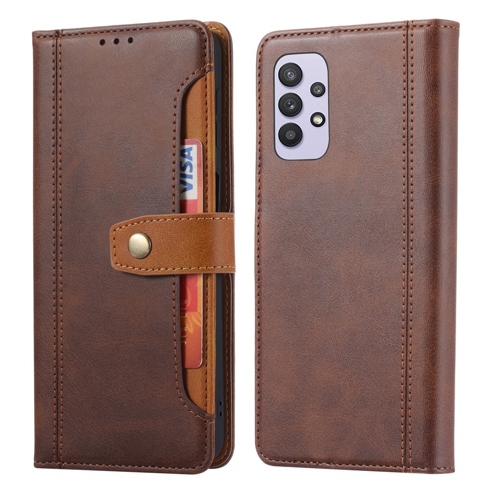 Leather Wallet Stand Phone Case Shell for Samsung Galaxy A32 4G - Brown-1