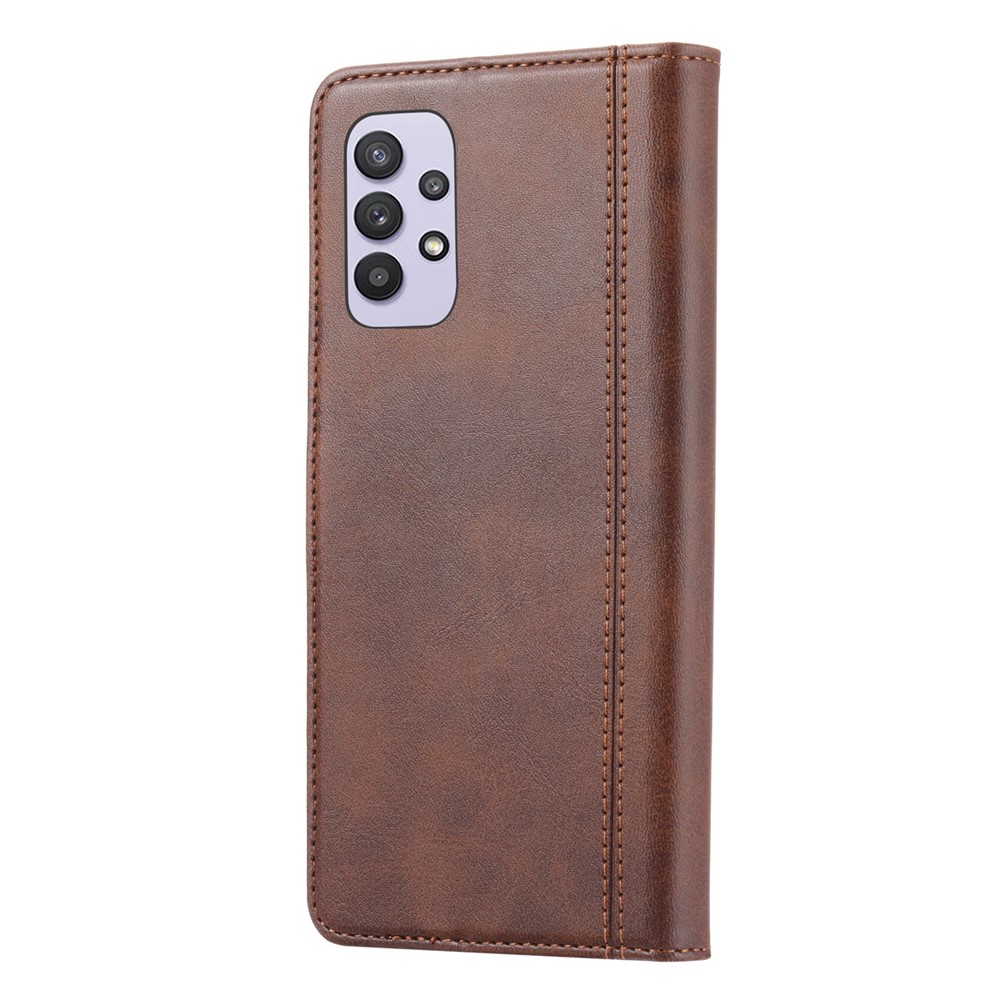 Leather Wallet Stand Phone Case Shell for Samsung Galaxy A32 4G - Brown-3