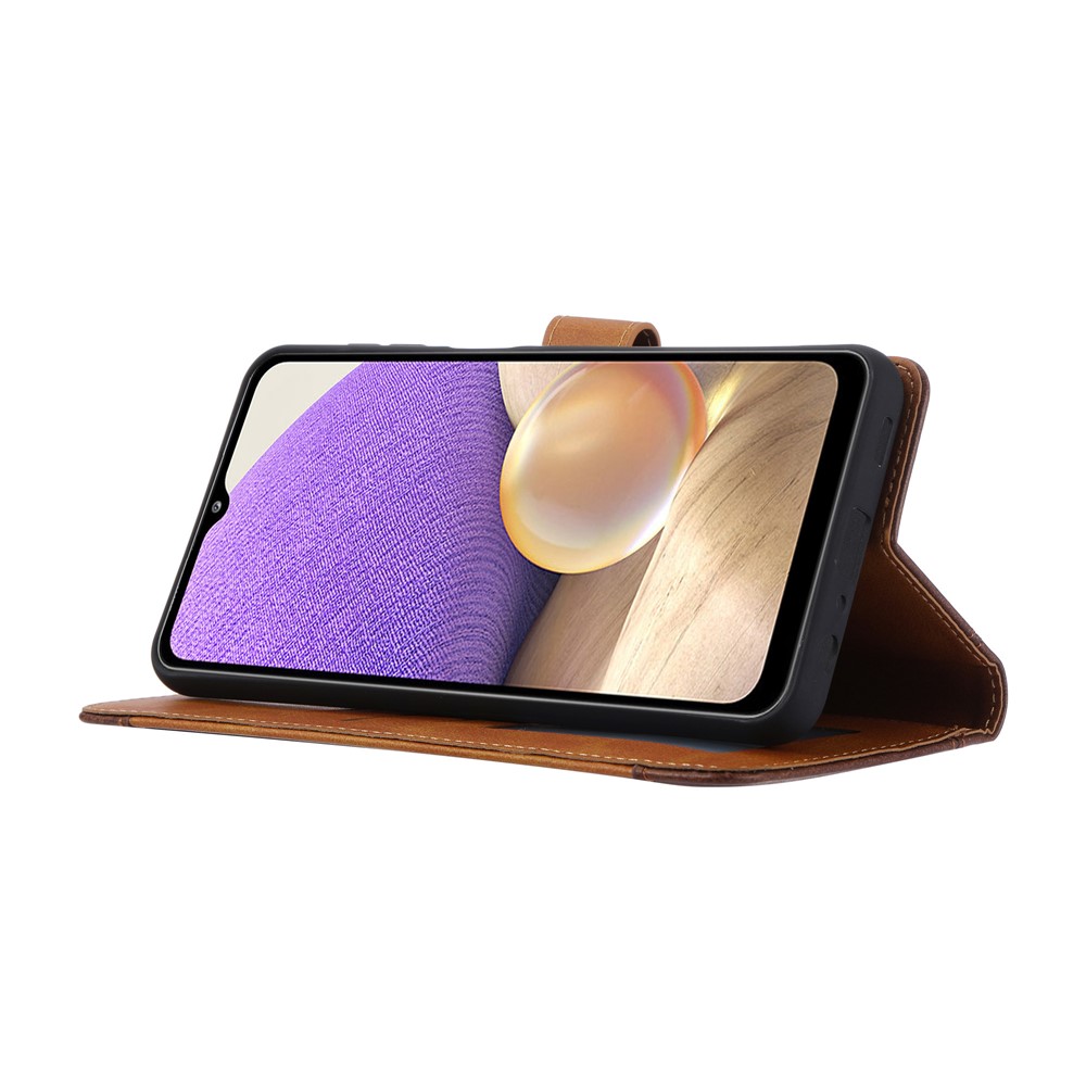 Leather Wallet Stand Phone Case Shell for Samsung Galaxy A32 4G - Brown-4