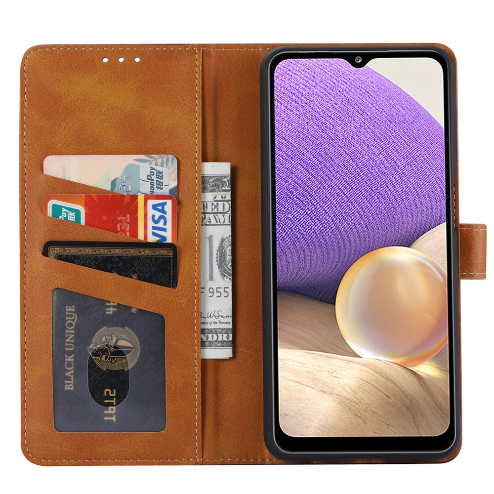 Leather Wallet Stand Phone Case Shell for Samsung Galaxy A32 4G - Brown-5