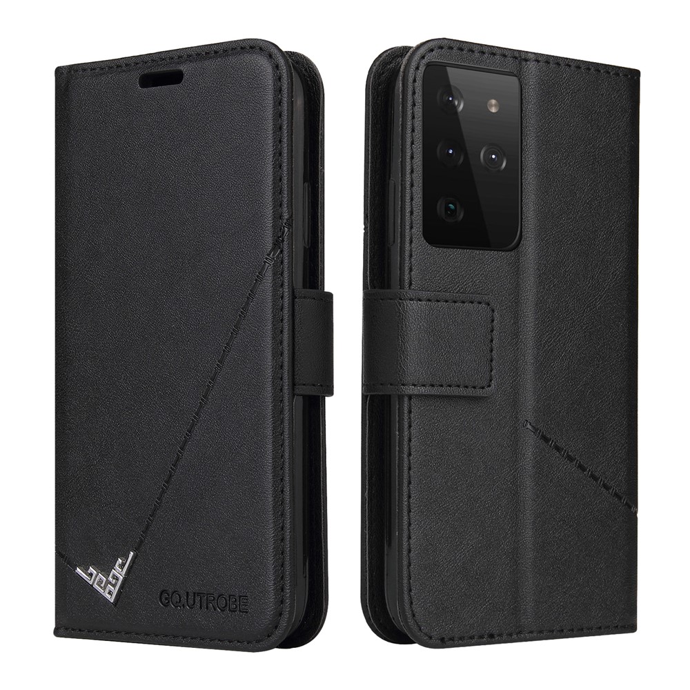 GQ.UTROBE Rectangular Metal Decor Stand Leather Cover for Samsung Galaxy S21 Ultra 5G - Black-1