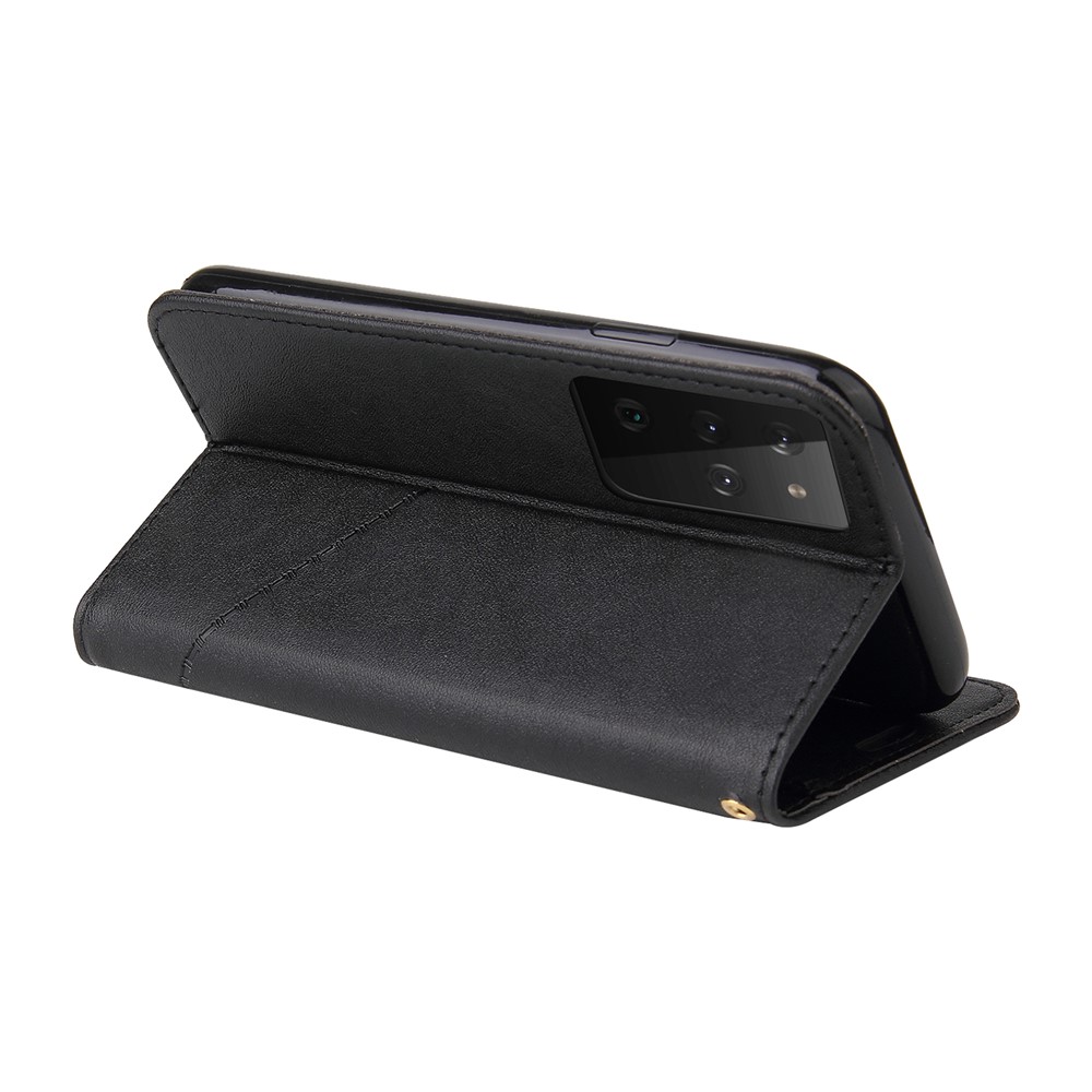 GQ.UTROBE Rectangular Metal Decor Stand Leather Cover for Samsung Galaxy S21 Ultra 5G - Black-3
