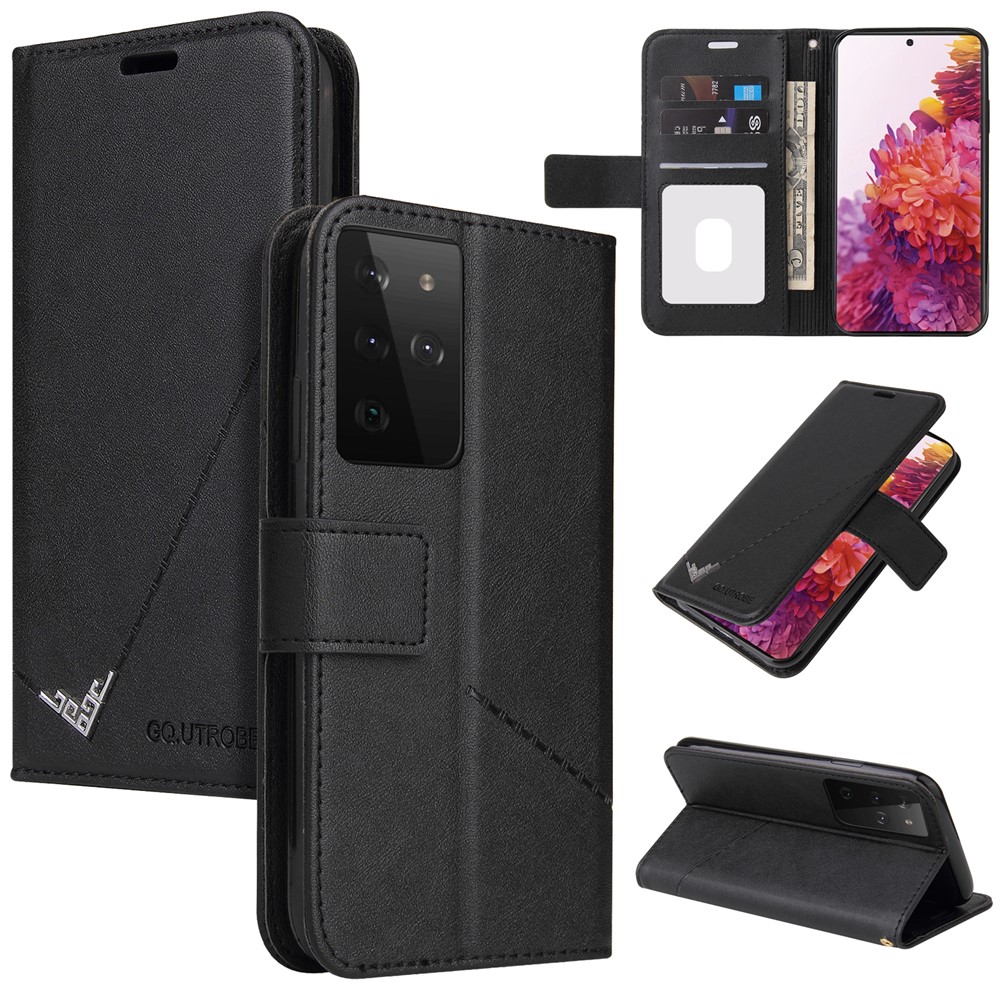 GQ.UTROBE Rectangular Metal Decor Stand Leather Cover for Samsung Galaxy S21 Ultra 5G - Black-9