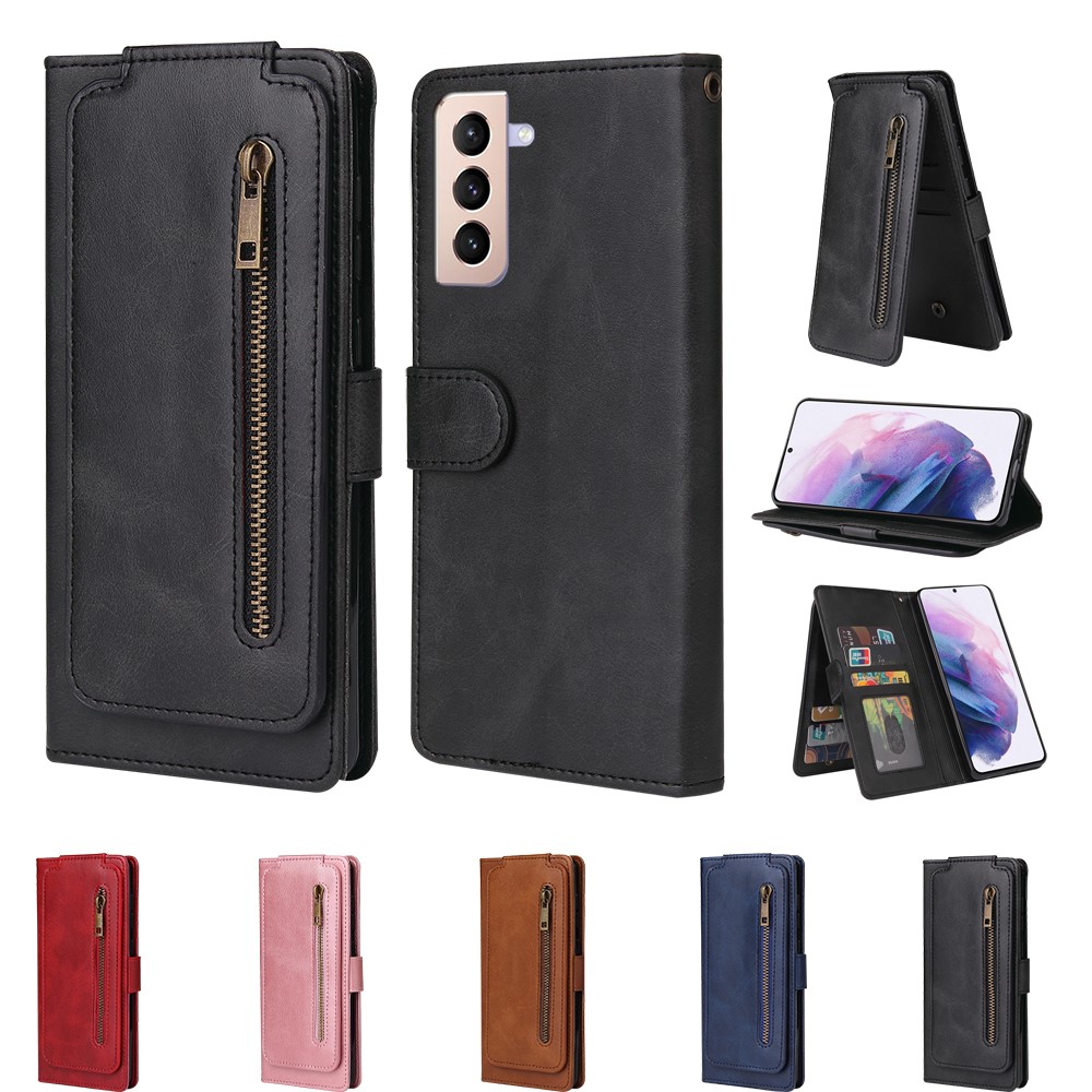 Zipper Pocket 9 Card Slots Leather Wallet Case for Samsung Galaxy S21+ 5G - Black-11