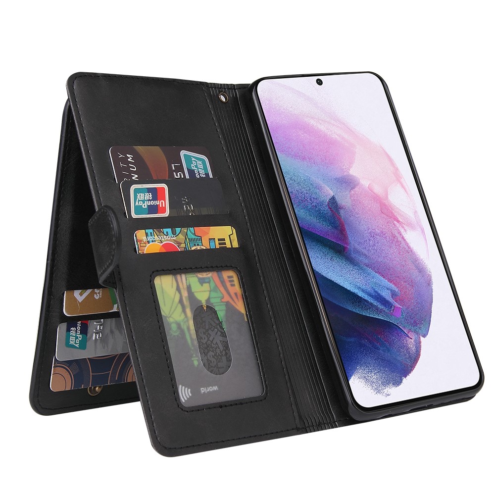 Zipper Pocket 9 Card Slots Leather Wallet Case for Samsung Galaxy S21+ 5G - Black-5
