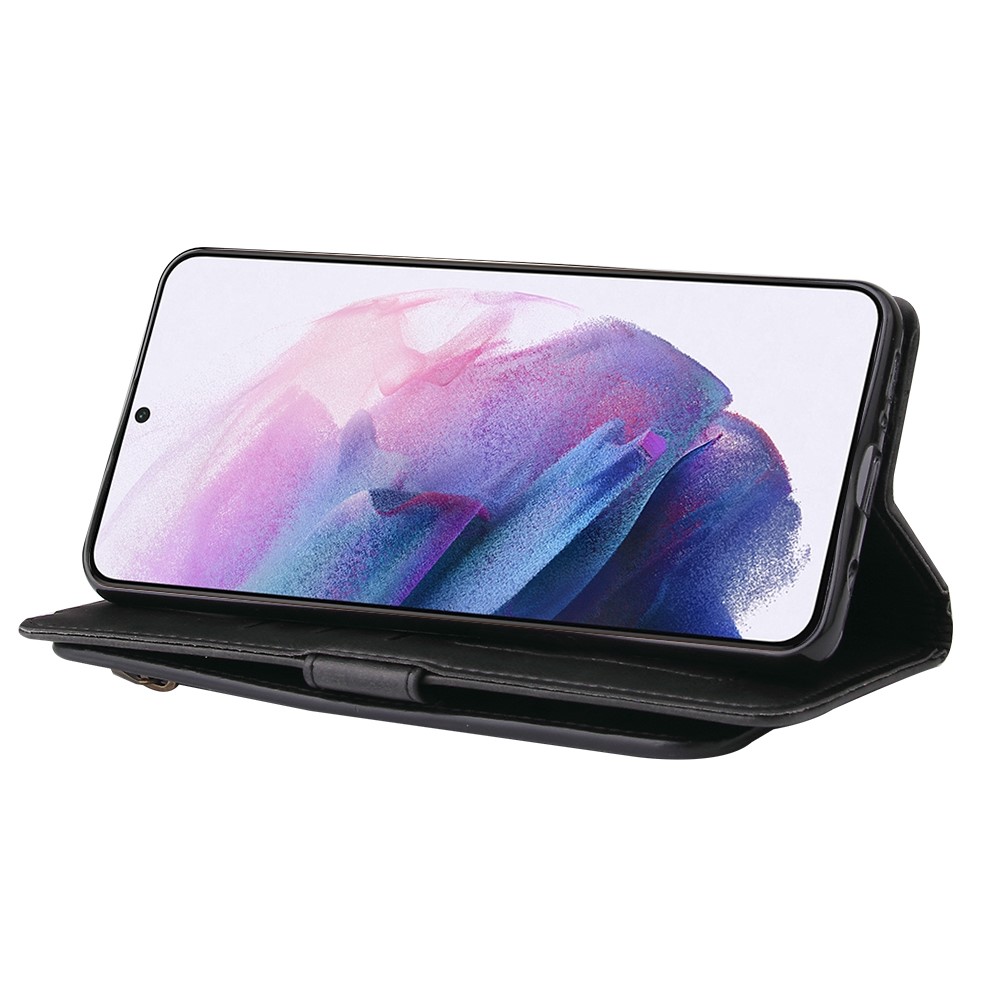 Zipper Pocket 9 Card Slots Leather Wallet Case for Samsung Galaxy S21+ 5G - Black-7