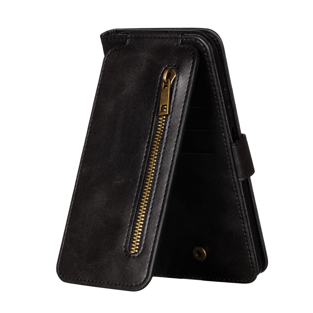 Zipper Pocket 9 Card Slots Leather Wallet Case for Samsung Galaxy A12 - Black-2
