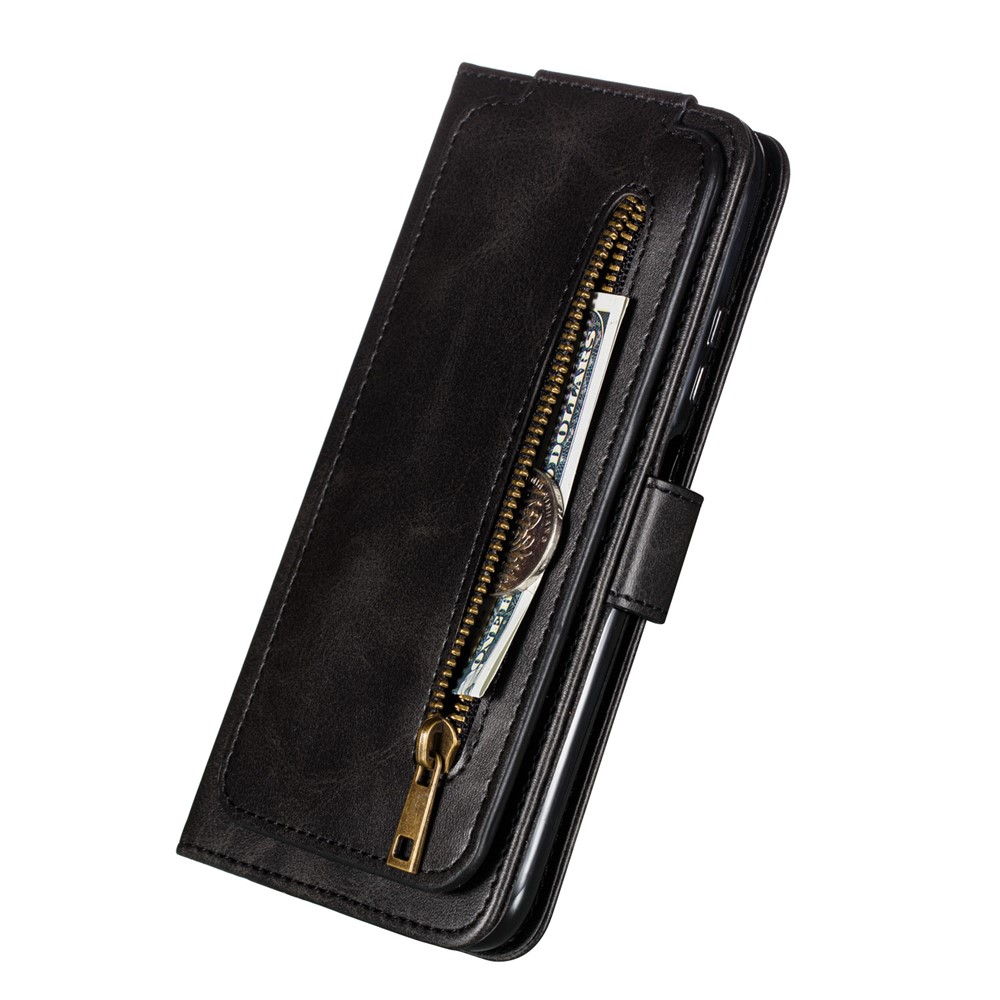 Zipper Pocket 9 Card Slots Leather Wallet Case for Samsung Galaxy A12 - Black-3