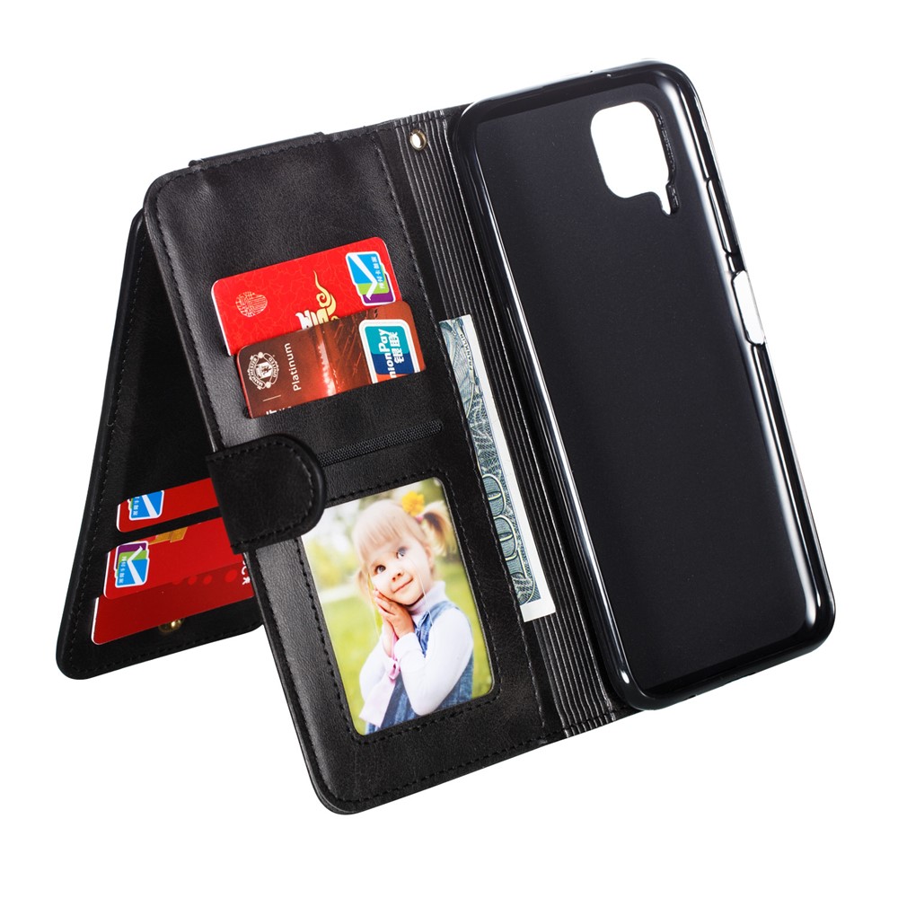 Zipper Pocket 9 Card Slots Leather Wallet Case for Samsung Galaxy A12 - Black-4