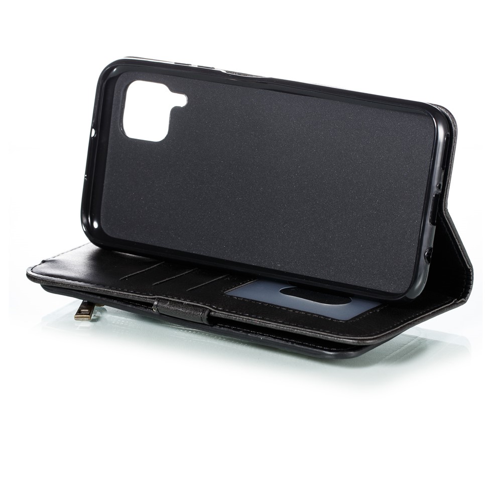 Zipper Pocket 9 Card Slots Leather Wallet Case for Samsung Galaxy A12 - Black-5
