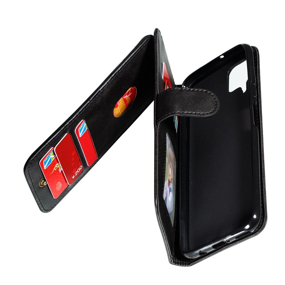 Zipper Pocket 9 Card Slots Leather Wallet Case for Samsung Galaxy A12 - Black-6