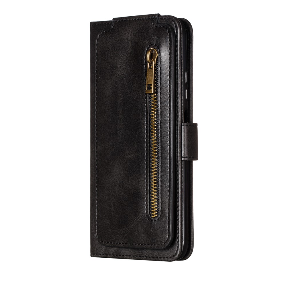 Zipper Pocket 9 Card Slots Leather Wallet Case for Samsung Galaxy A12 - Black-8