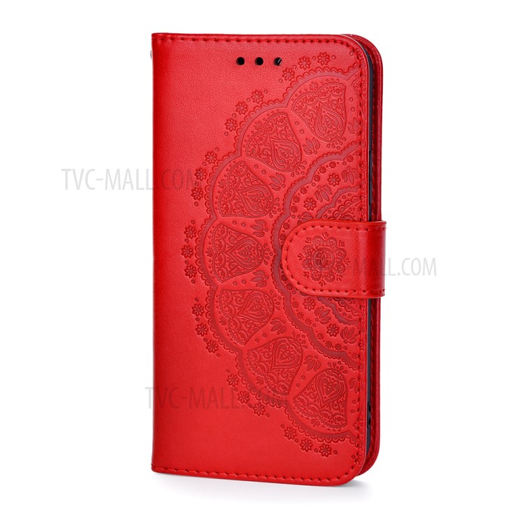 Imprint Mandala Flower Leather Wallet Case for Samsung Galaxy S21 5G - Red-2