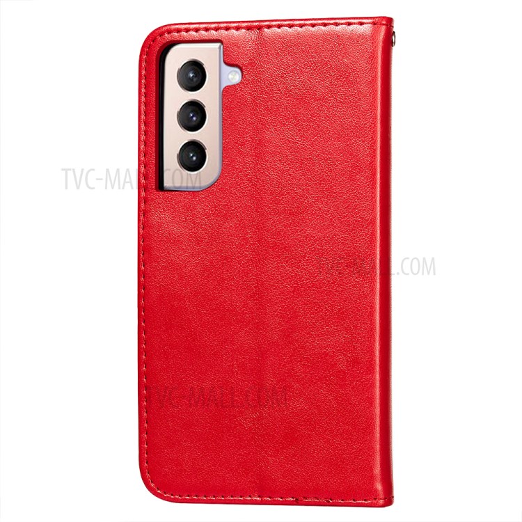 Imprint Mandala Flower Leather Wallet Case for Samsung Galaxy S21 5G - Red-3