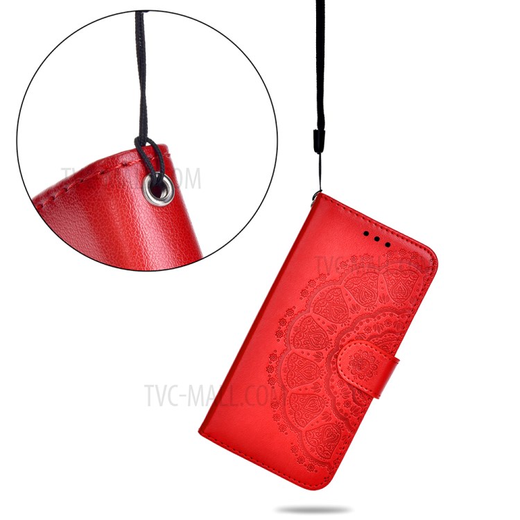 Imprint Mandala Flower Leather Wallet Case for Samsung Galaxy S21 5G - Red-4