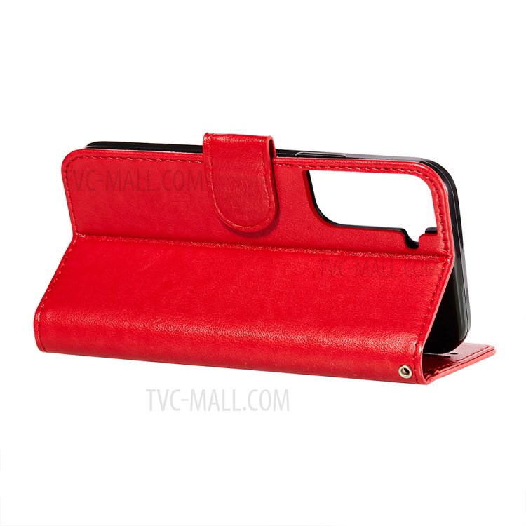 Imprint Mandala Flower Leather Wallet Case for Samsung Galaxy S21 5G - Red-8