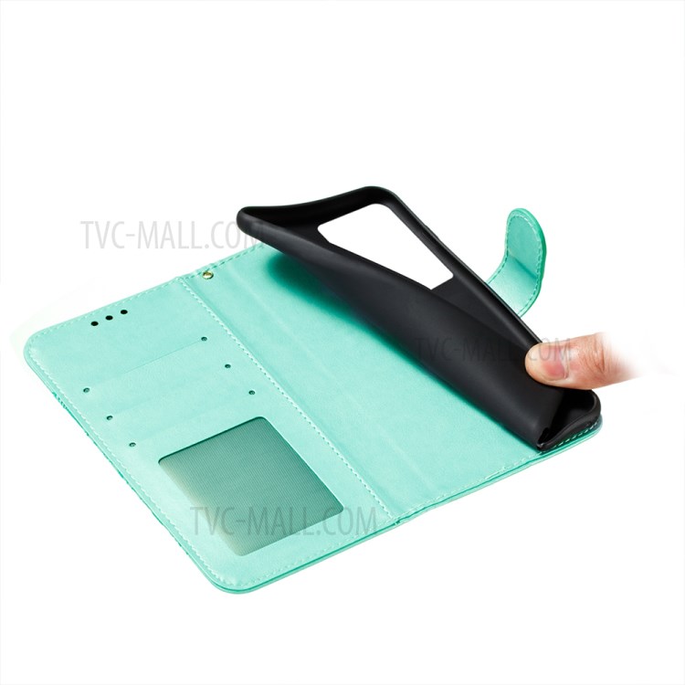 Imprint Mandala Flower Leather Wallet Shell for Samsung Galaxy S21 Ultra 5G - Green-8