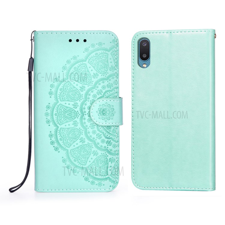 Imprint Mandala Flower Leather Wallet Case Cover for Samsung Galaxy A02/M02 (EU Version) - Green-1