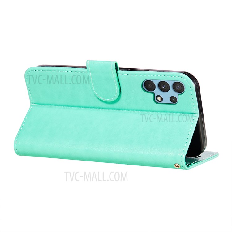 Imprint Mandala Flower Leather Wallet Case for Samsung Galaxy A32 4G (EU Version) - Green-7