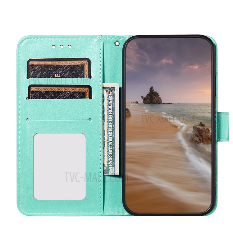 Imprint Mandala Flower Leather Wallet Case Cover for Samsung Galaxy A12 - Green-5
