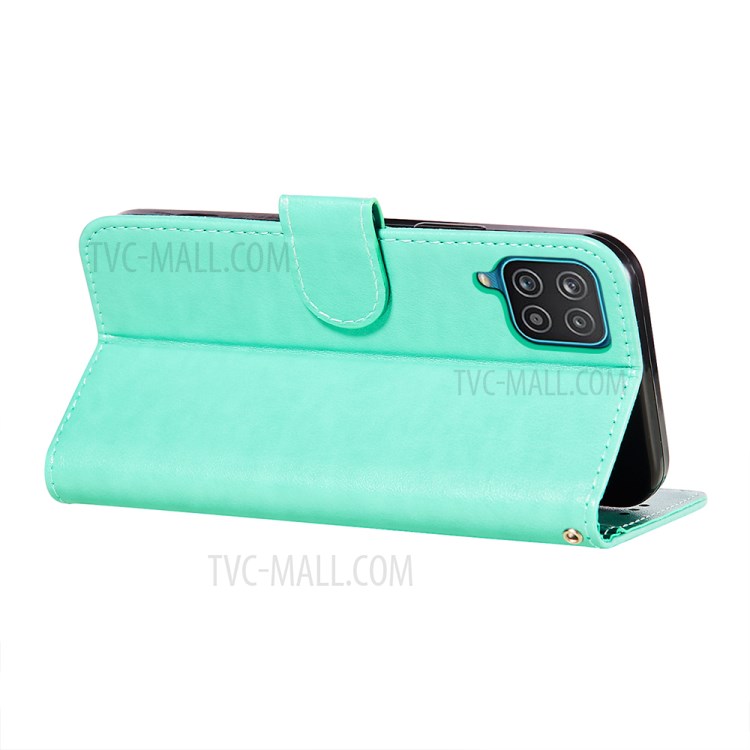 Imprint Mandala Flower Leather Wallet Case Cover for Samsung Galaxy A12 - Green-7