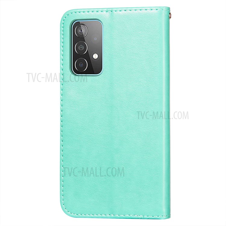 Imprint Mandala Flower Wallet Leather Stand Case for Samsung Galaxy A52 5G/A52 4G - Green-3