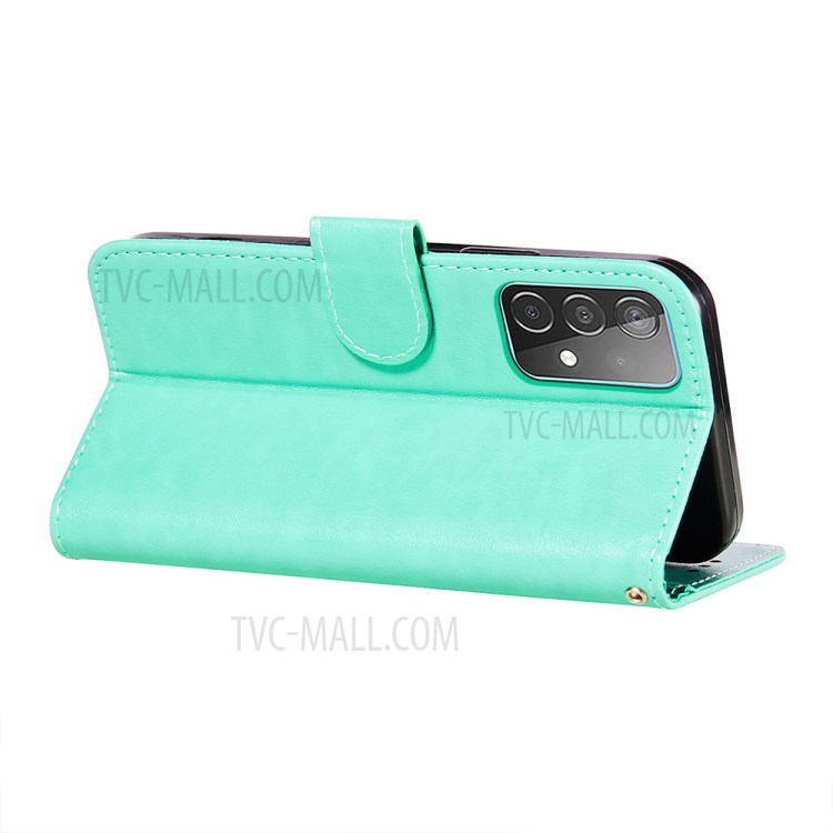 Imprint Mandala Flower Wallet Leather Stand Case for Samsung Galaxy A52 5G/A52 4G - Green-7