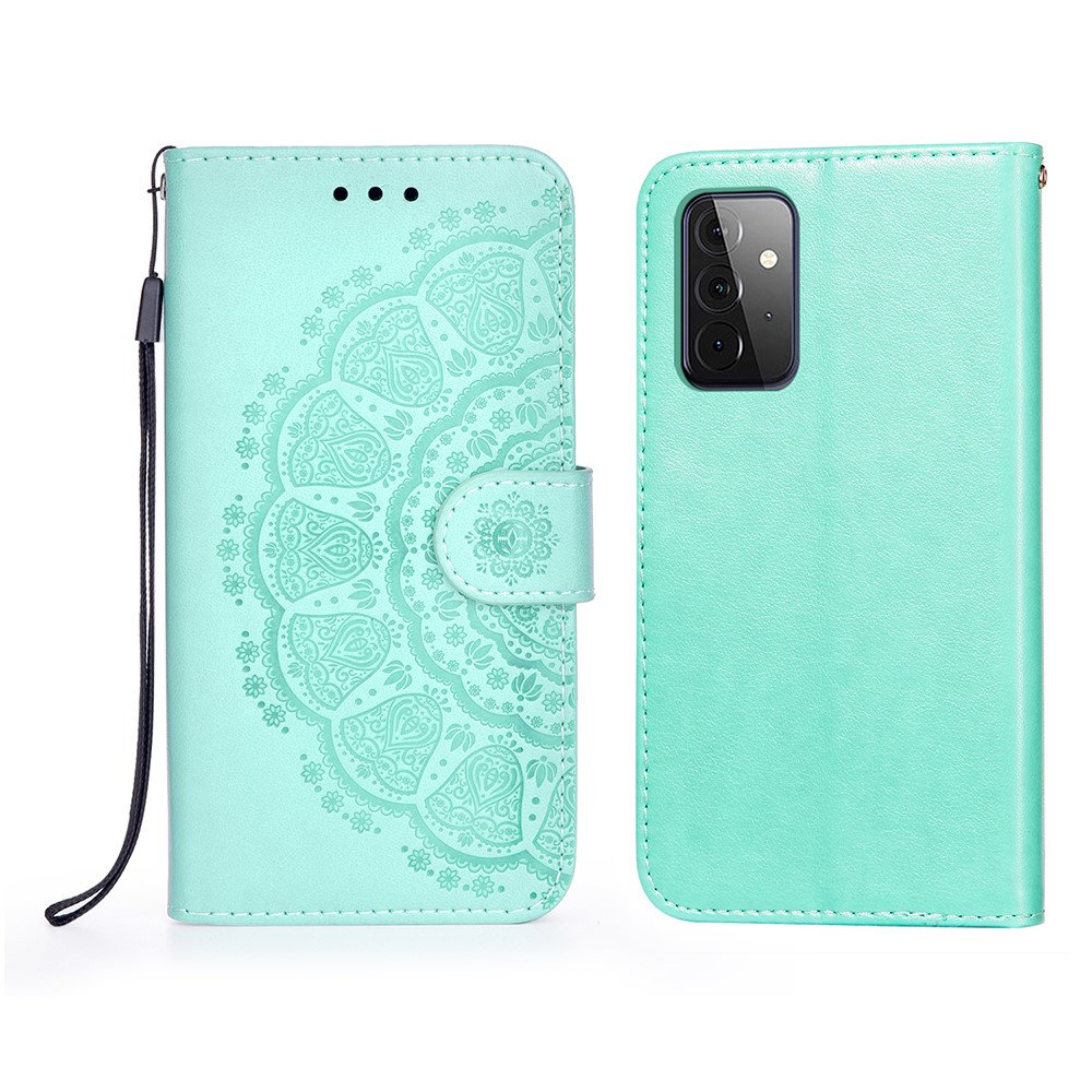 Imprint Mandala Flower Wallet Leather Phone Case for Samsung Galaxy A72 5G/A72 4G - Green-1
